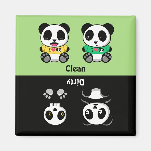Cute Little Pandas Clean Dirty Green Magneet (Voorkant)