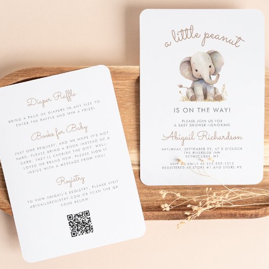 Cute Little Peanut Elephant QR Code Baby Borrel Kaart