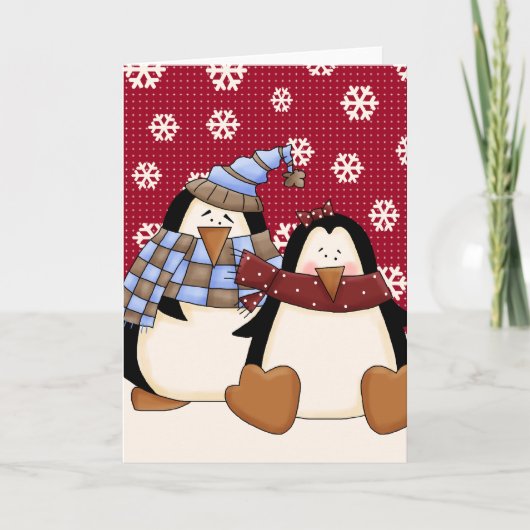 Cute Little Penguin Couple Feestdagen Kaart (Voorkant)