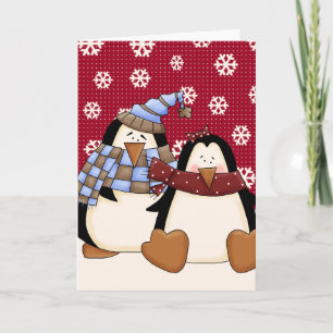 Cute Little Penguin Couple Feestdagen Kaart