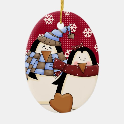 Cute Little Penguin Couple Keramisch Ornament (Voorkant)