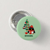 Cute Little Penguin Custom Name kerstcadeau Ronde Button 3,2 Cm (Voorkant /achterkant)