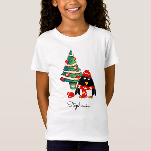 Cute Little Penguin | Eigen naam kerstmis T-shirt (Voorkant)