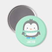 Cute Little Penguin met Winter Scarf Personalized Magneet (Voorkant / Achterkant)