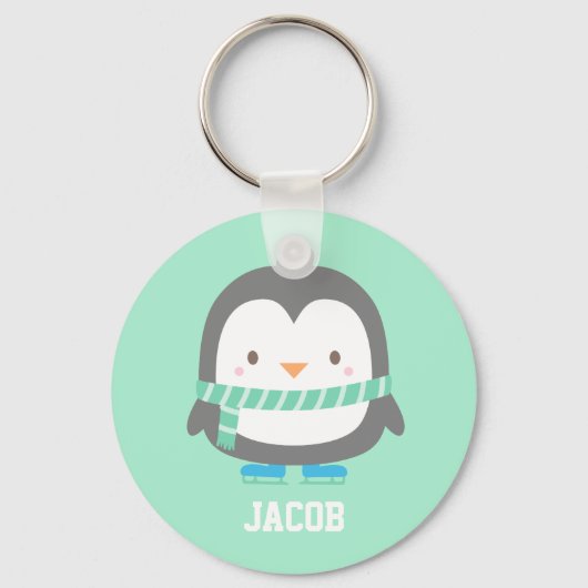 Cute Little Penguin met Winter Scarf Personalized Sleutelhanger (Voorkant)