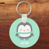 Cute Little Penguin met Winter Scarf Personalized Sleutelhanger (Voorkant)