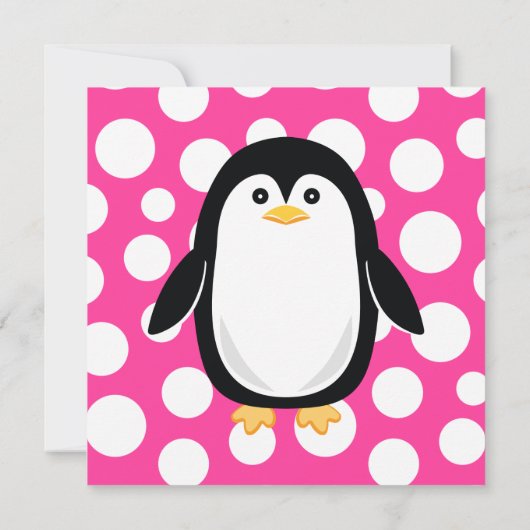 Cute Little Penguin Pink Polka Dot Fun Kaart (Achterkant)