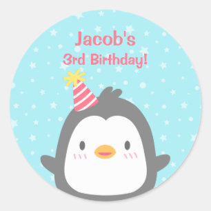 Cute Little Penguin Verjaardagsfeestje Favor Stick Ronde Sticker