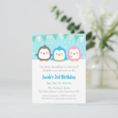 Cute Little Penguins Birthday Party Invitations Kaart (Staand voorkant)