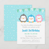 Cute Little Penguins Birthday Party Invitations Kaart (Voorkant / Achterkant)
