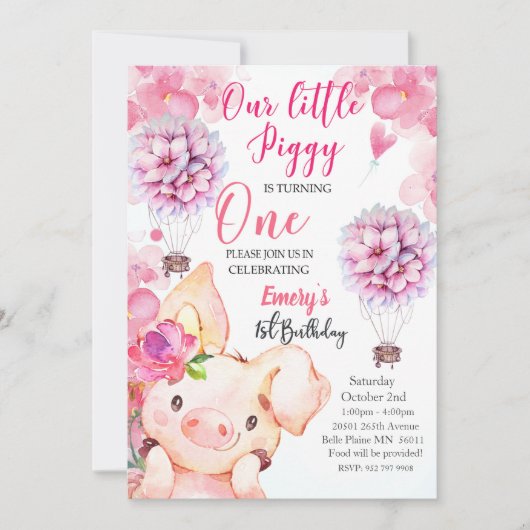 Cute little Piggy Birthday Invitation Kaart (Voorkant)