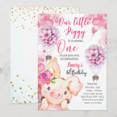 Cute little Piggy Birthday Invitation Kaart (Voorkant / Achterkant)