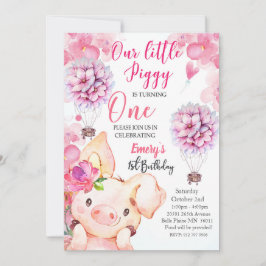 Cute little Piggy Birthday Invitation Kaart