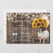 Cute Little Piggy Rustic Sunflower Birthday Party Kaart (Voorkant)
