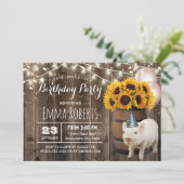 Cute Little Piggy Rustic Sunflower Birthday Party Kaart (Staand voorkant)