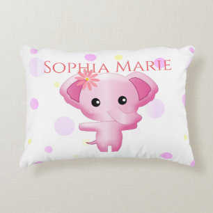 Cute Little Pink Baby Girl Elephant Accent Kussen