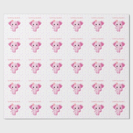 Cute Little Pink Baby Girl Elephant Cadeaupapier (Vlak)