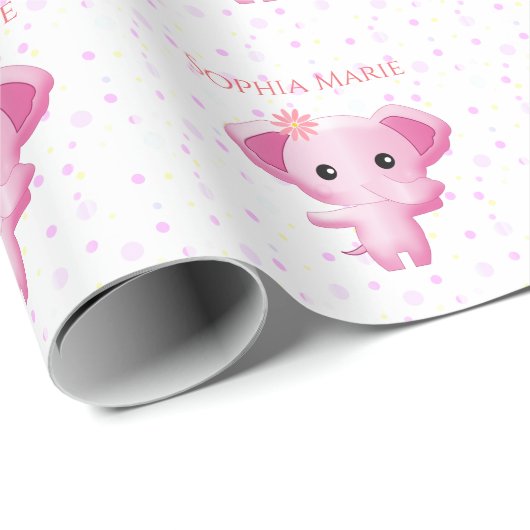 Cute Little Pink Baby Girl Elephant Cadeaupapier (Rol Hoek)