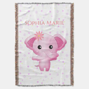 Cute Little Pink Baby Girl Elephant Deken