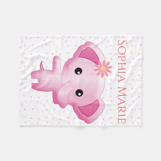 Cute Little Pink Baby Girl Elephant Fleece Deken (Voorkant (Horizontaal))