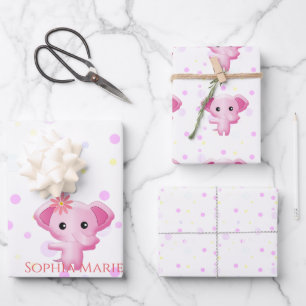 Cute Little Pink Baby Girl Elephant Inpakpapier Vel