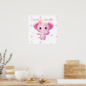 Cute Little Pink Baby Girl Elephant Poster (Keuken)