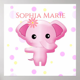 Cute Little Pink Baby Girl Elephant Poster