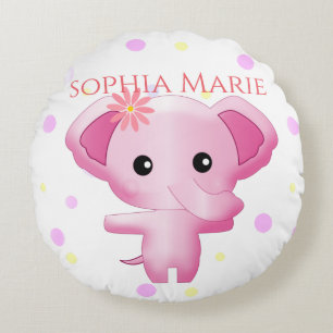 Cute Little Pink Baby Girl Elephant Rond Kussen