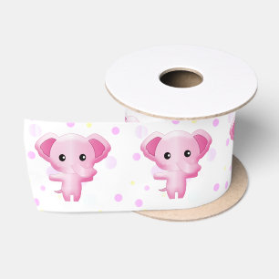 Cute Little Pink Baby Girl Elephant Satin Ribbon Satijnen Lint