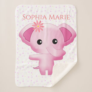 Cute Little Pink Baby Girl Elephant Sherpa Deken