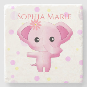 Cute Little Pink Baby Girl Elephant Stenen Onderzetter