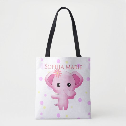 Cute Little Pink Baby Girl Elephant Tote Bag (Voorkant)