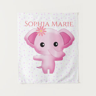 Cute Little Pink Baby Girl Elephant Wandkleed