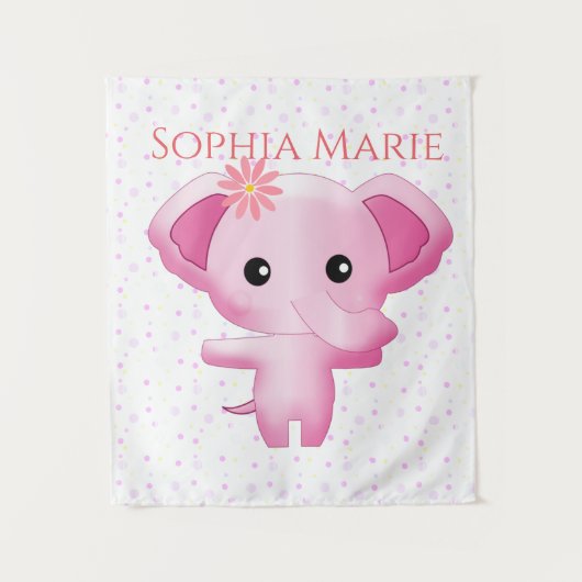 Cute Little Pink Baby Girl Elephant Wandkleed (Voorkant)