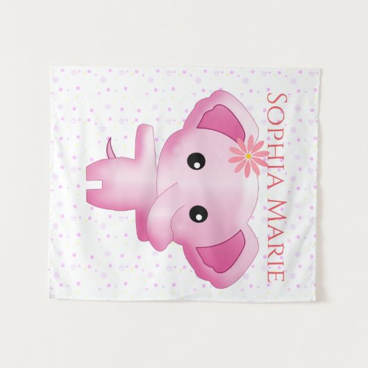 Cute Little Pink Baby Girl Elephant Wandkleed (Voorkant (horizontaal))