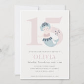 Cute Little Pink Blue Mermaid 15th Birthday Invite Bedankkaart (Voorkant)