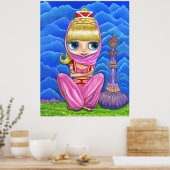 Cute Little Pink Genie Girl & Paarse Magic Bottle Poster (Keuken)
