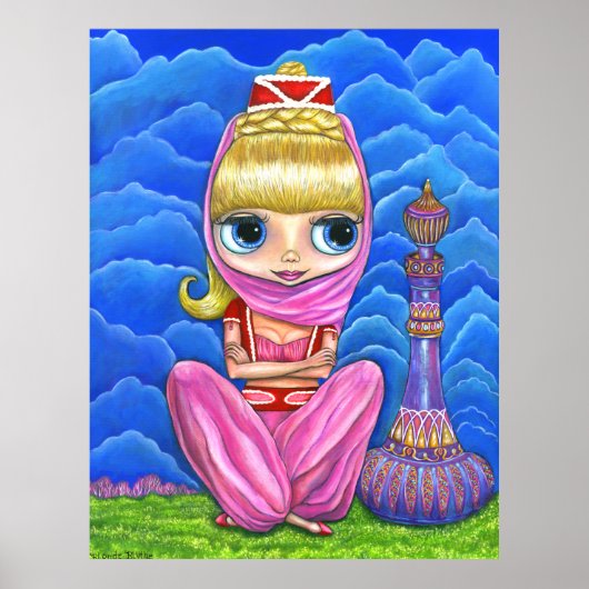 Cute Little Pink Genie Girl & Paarse Magic Bottle Poster (Voorkant)