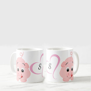 Cute Little Pink Piggy Monogrammed Koffiemok