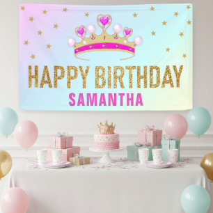 Cute Little Pink Princess Crown Birthday Party Spandoek