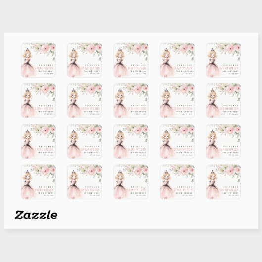 Cute Little Pink Princess Rose Floral Birthday Vierkante Sticker (Vel)