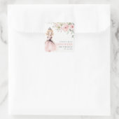 Cute Little Pink Princess Rose Floral Birthday Vierkante Sticker (Tas)