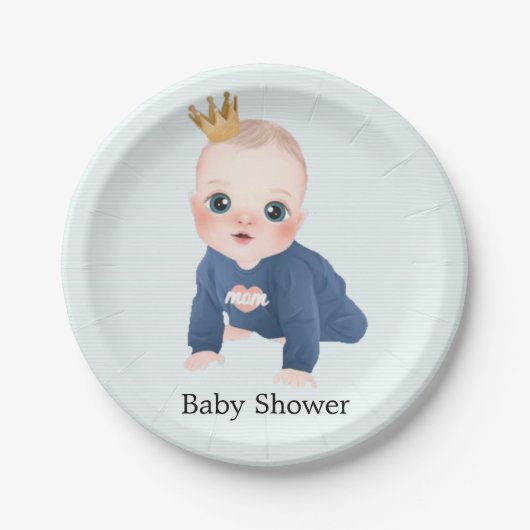 Cute Little Prince Baby Boy Shower Papieren Bordje (Voorkant)