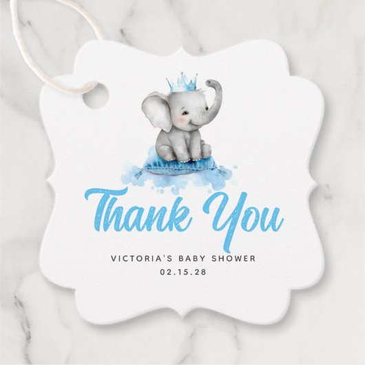 Cute Little Prince Elephant Blue Hartelijk dank Bedankjes Labels (Voorkant)