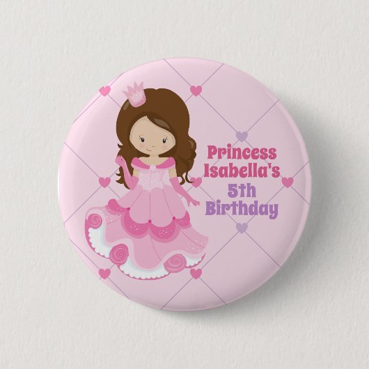 Cute Little Princess Birthday Party Pink Paars Ronde Button 5,7 Cm (Voorkant)