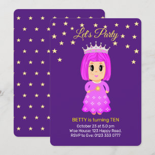 Cute Little Princess & Stars op Royal Paars Kaart