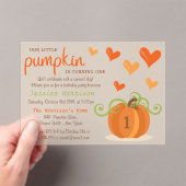Cute Little Pumpkin 1st Birthday Acryl Uitnodigingen (Insitu (Draagbaar))