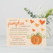 Cute Little Pumpkin 1st Birthday Invitations Kaart (Staand voorkant)