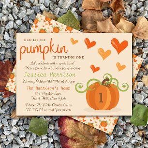 Cute Little Pumpkin 1st Birthday Invitations Kaart