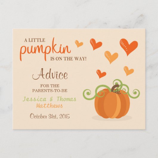 Cute Little Pumpkin Baby shower Advice Kaarten (Voorkant)